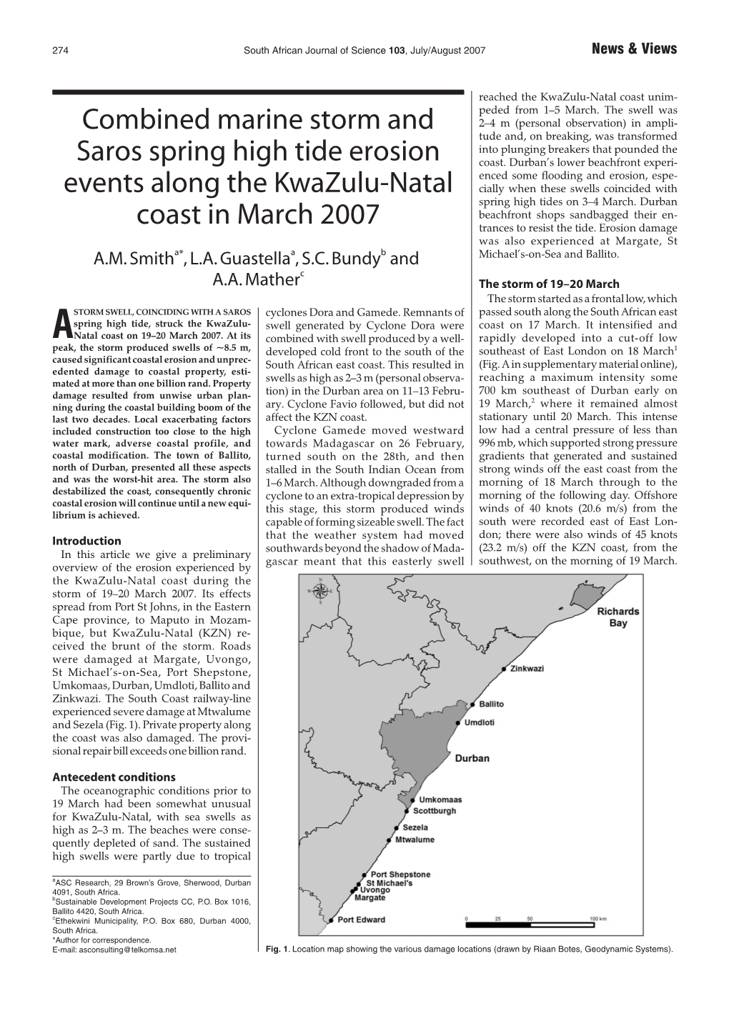 Combined Marine Storm and Saros Spring High Tide Erosion Events Along the Kwazulu-Natal Coast in March 2007