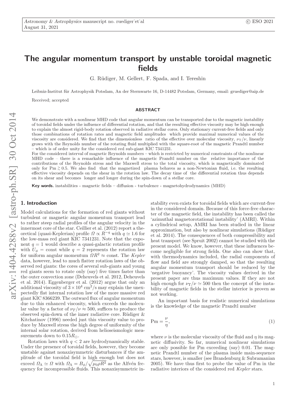 The Angular Momentum Transport by Unstable Toroidal Magnetic Fields