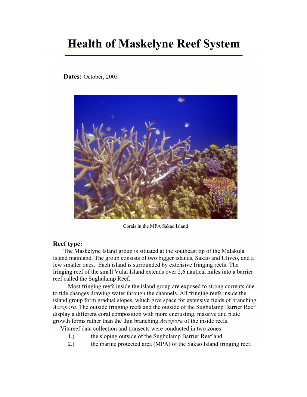 Health of Maskelyne Reef System