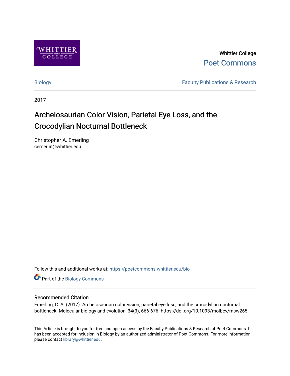 Archelosaurian Color Vision, Parietal Eye Loss, and the Crocodylian Nocturnal Bottleneck