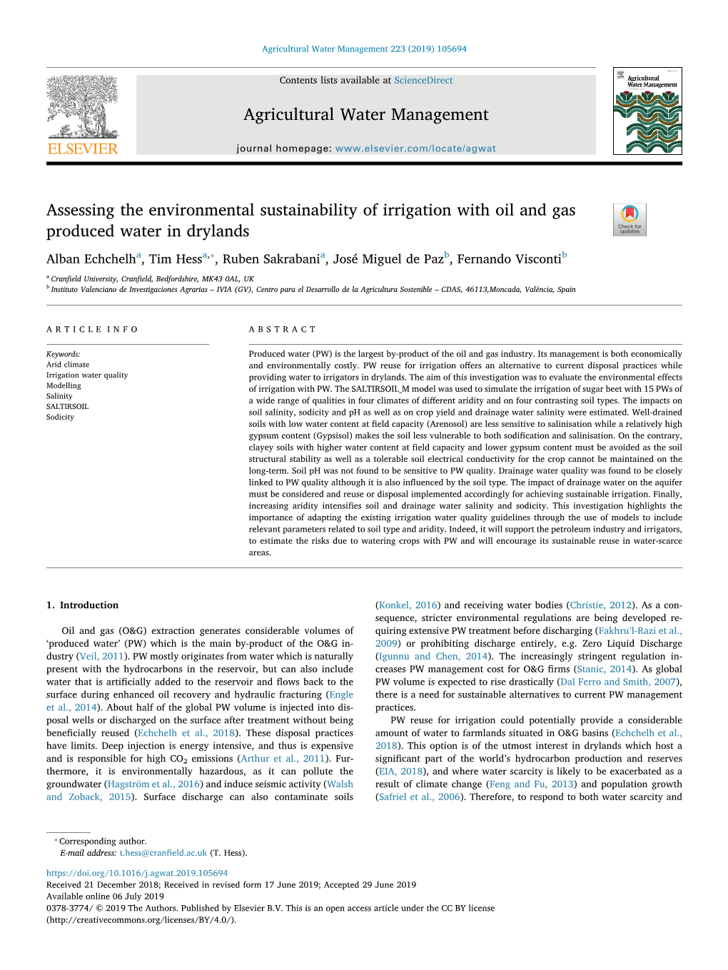 Agricultural Water Management 223 (2019) 105694