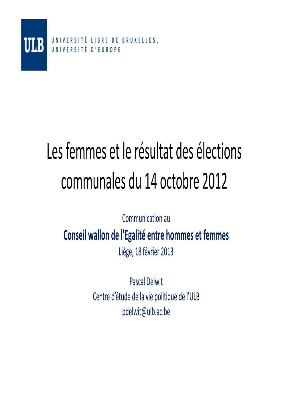 Les Femmes Et Le Résultat Des Élections Communales Du 14 Octobre 2012