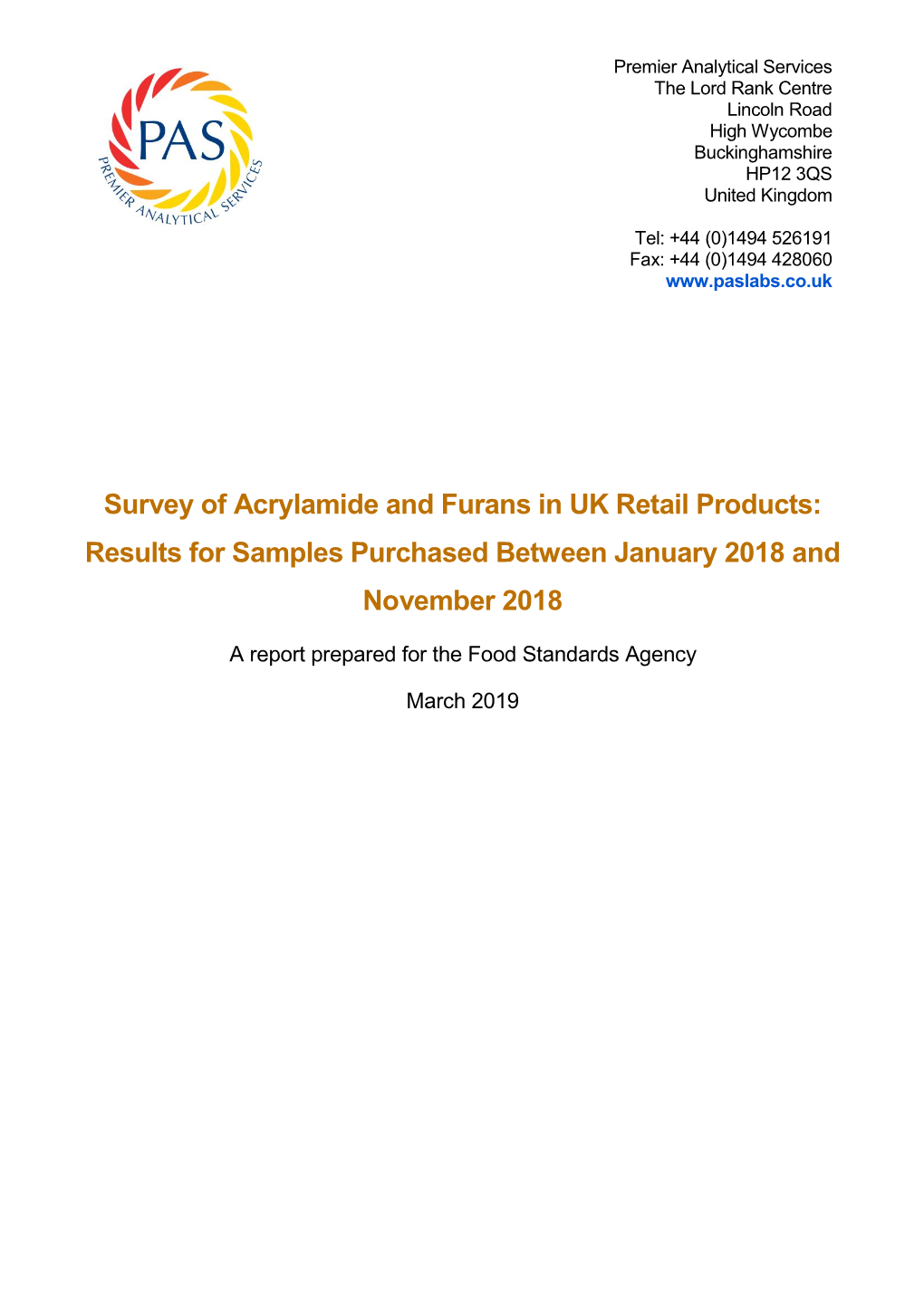 Survey of Acrylamide and Furans in UK Retail Products: Results for Samples Purchased Between January 2018 and November 2018