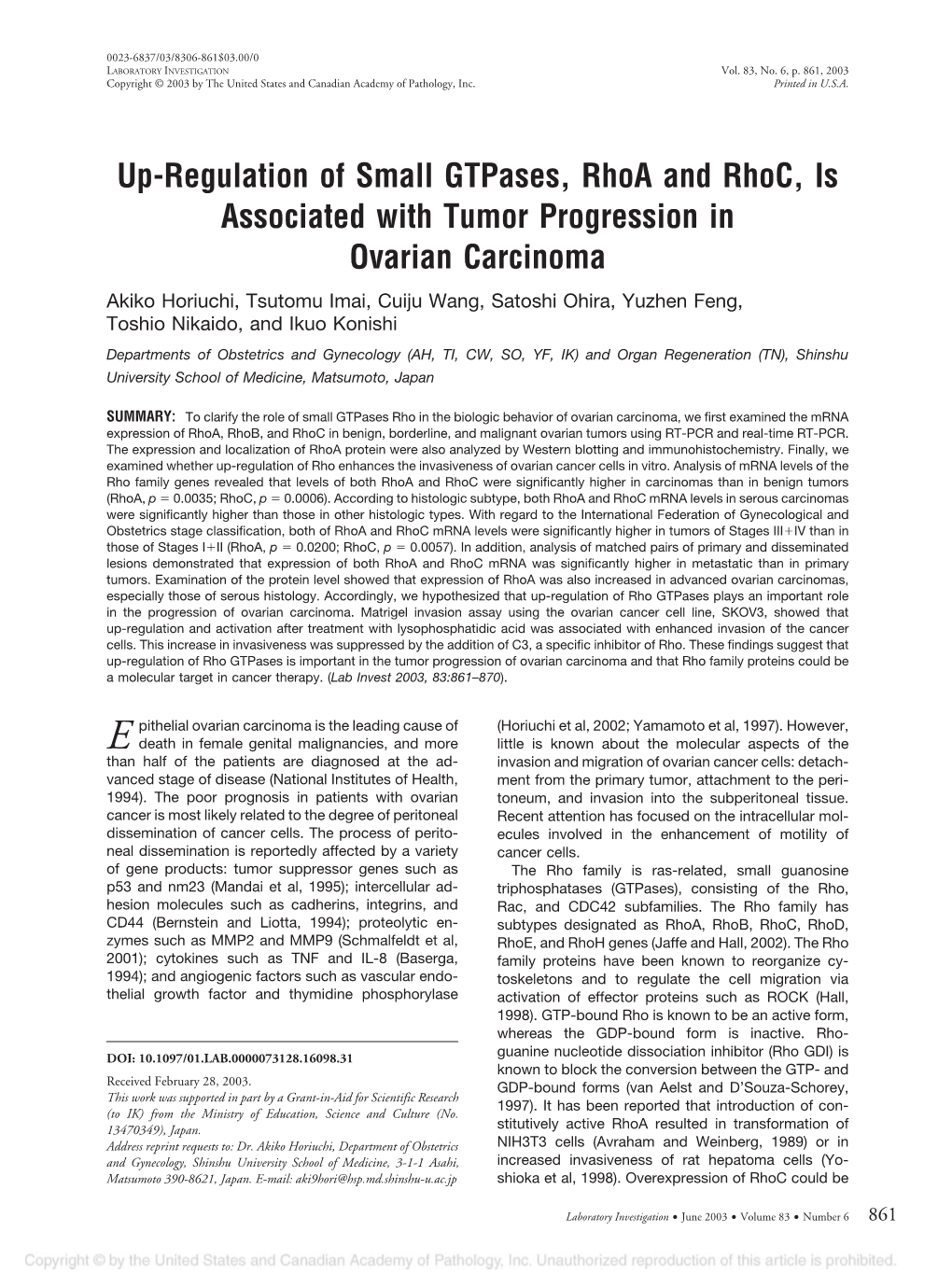 Up-Regulation of Small Gtpases, Rhoa and Rhoc, Is