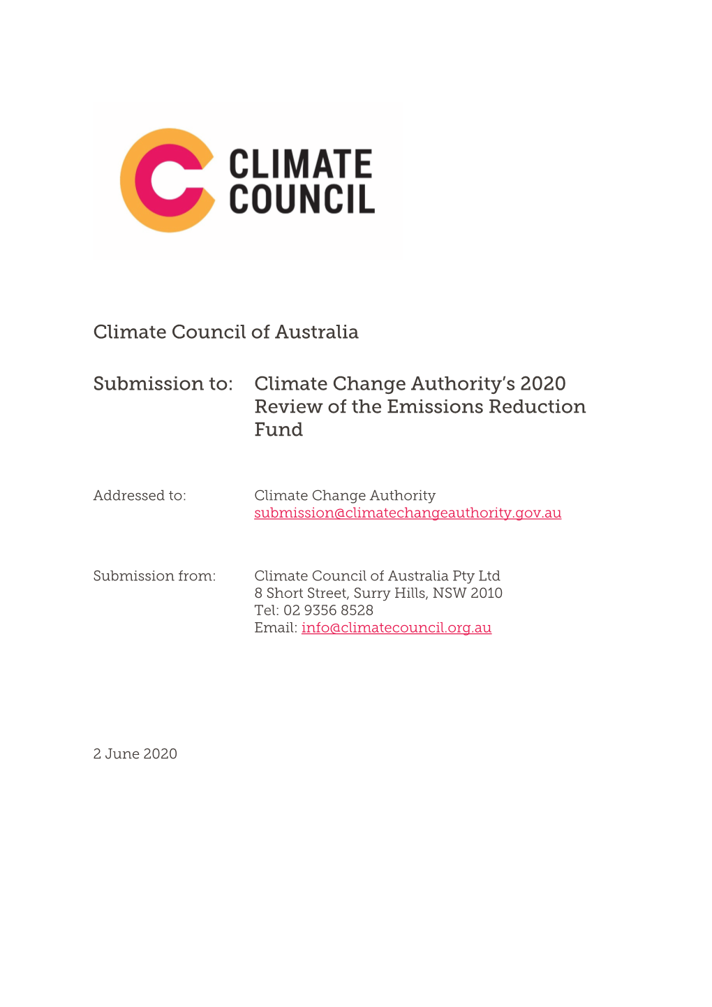 Climate Change Authority's 2020 Review of the Emissions Reduction