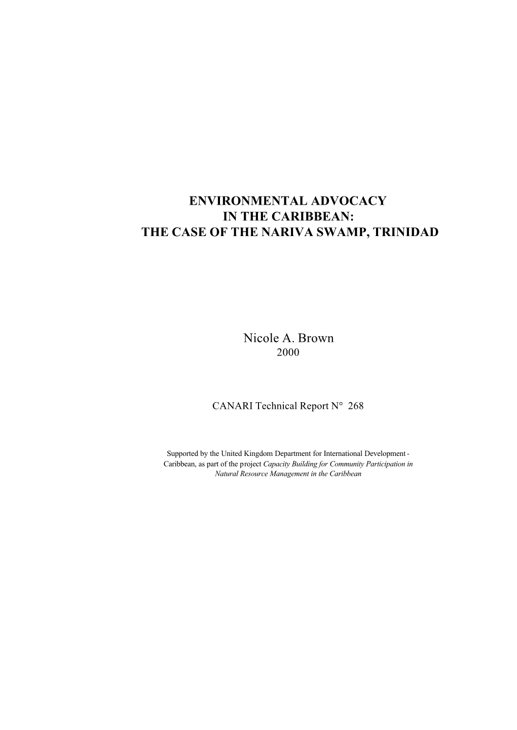 Environmental Advocacy in the Caribbean: the Case of the Nariva Swamp, Trinidad