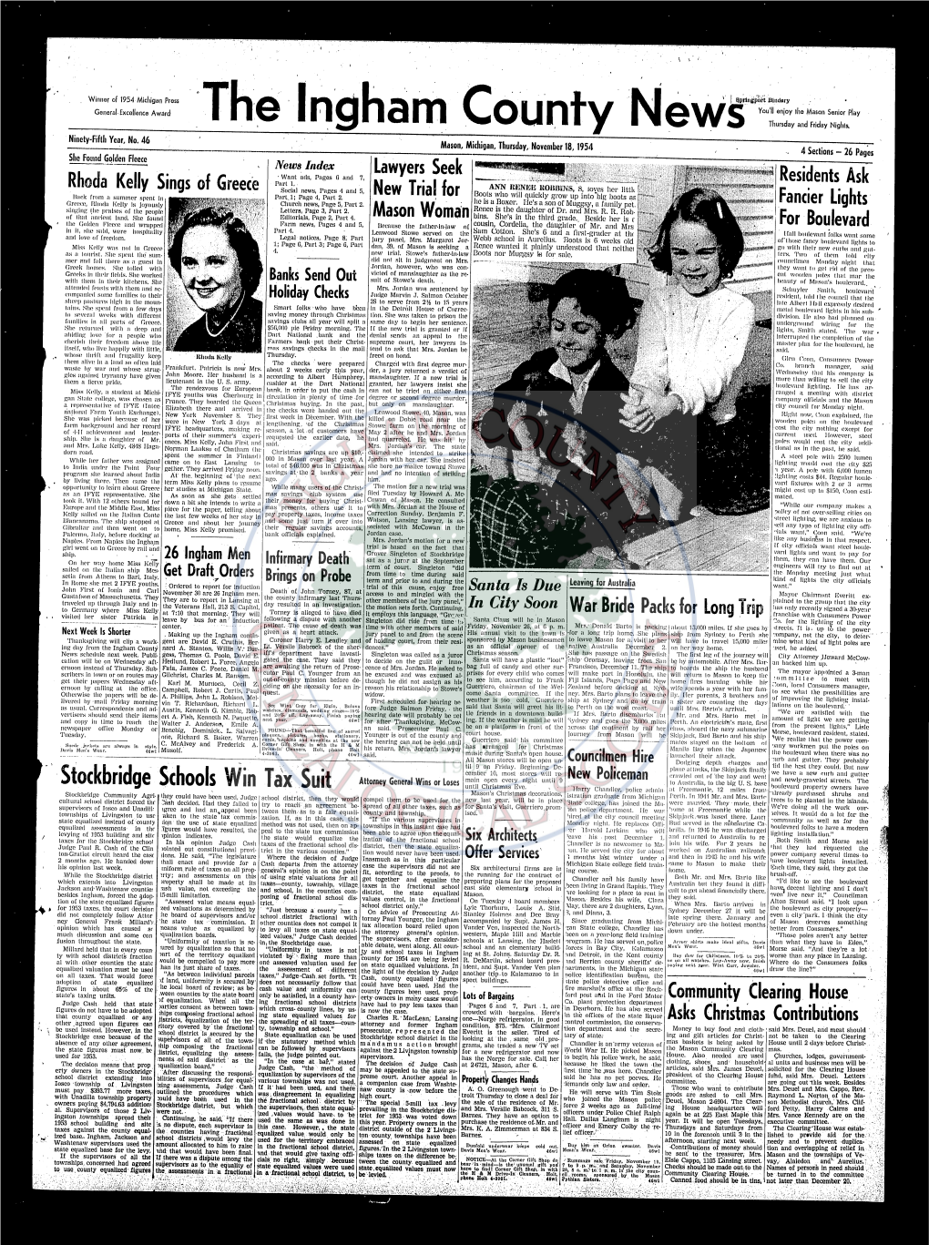 Ingham County News November 18, 1954 -Page 3