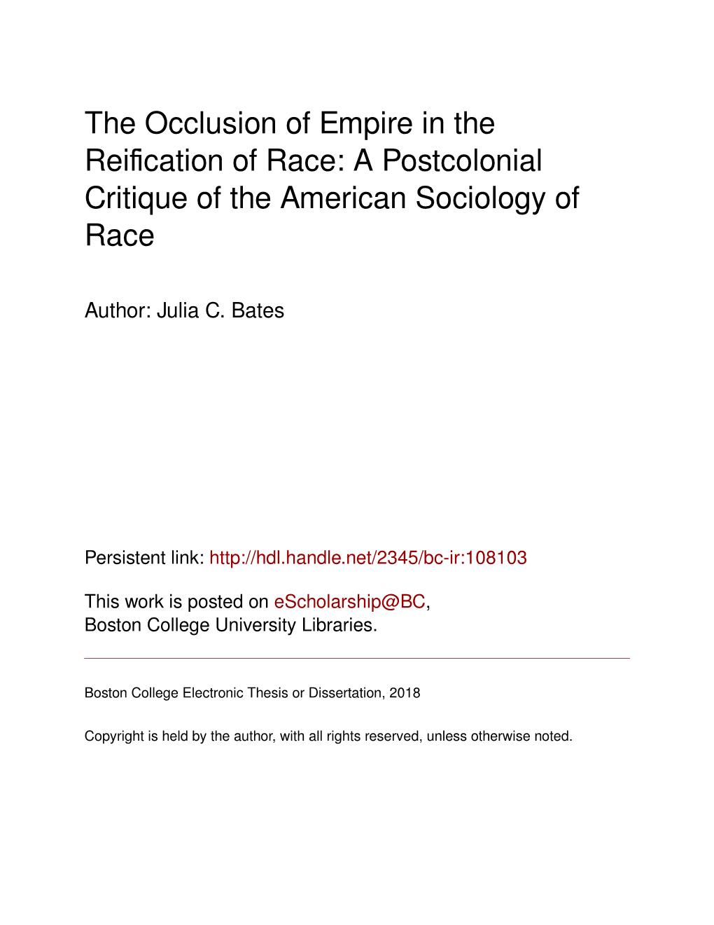 The Occlusion of Empire in the Reification of Race: a Postcolonial Critique of the American Sociology of Race
