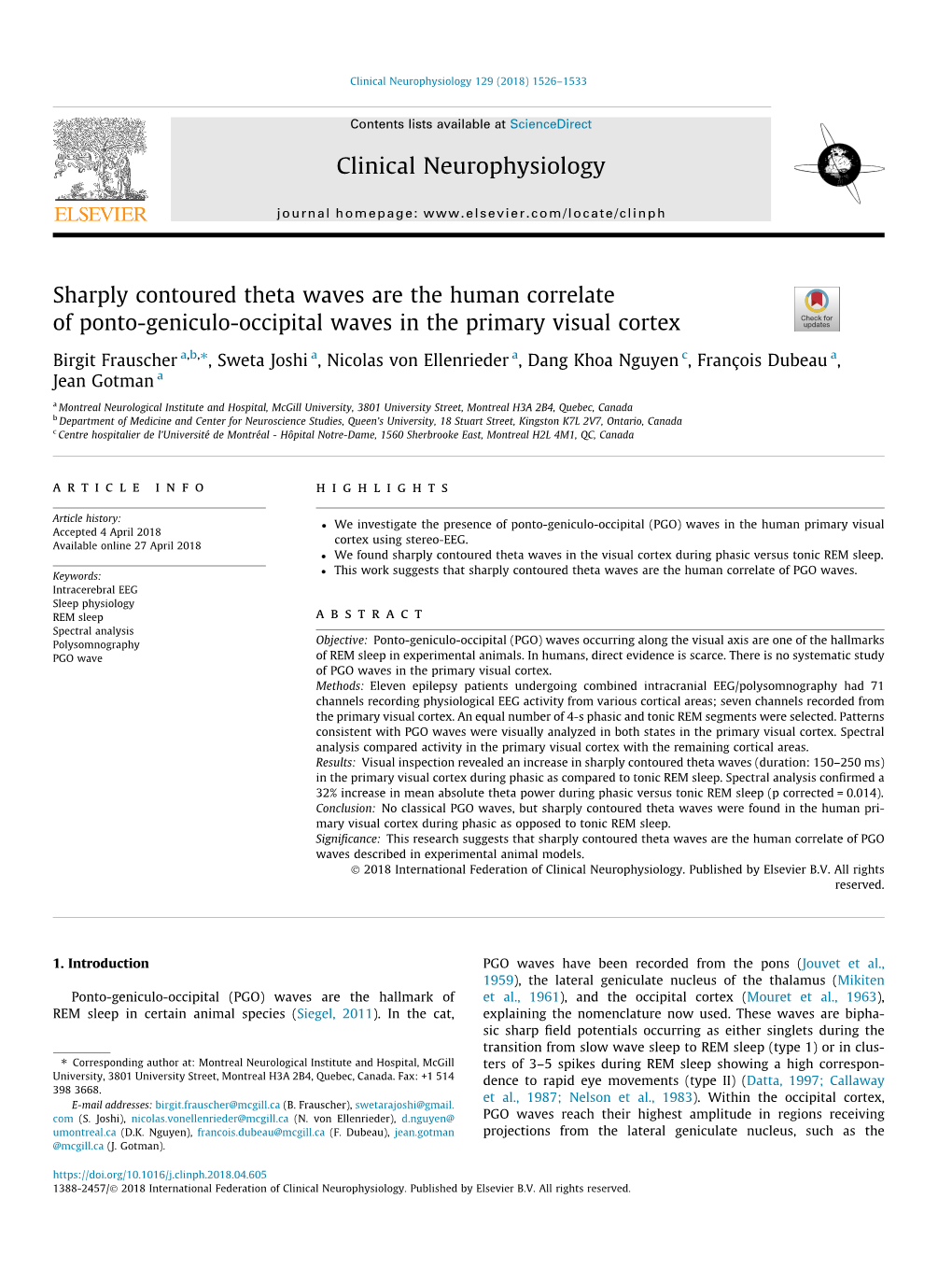 Sharply Contoured Theta Waves Are the Human Correlate of Ponto-Geniculo