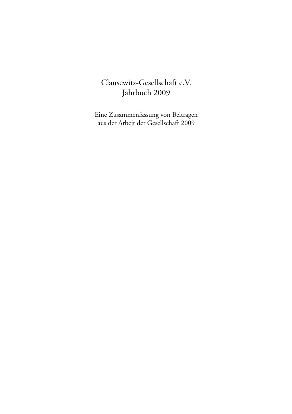 Clausewitz-Gesellschaft E.V. Jahrbuch 2009