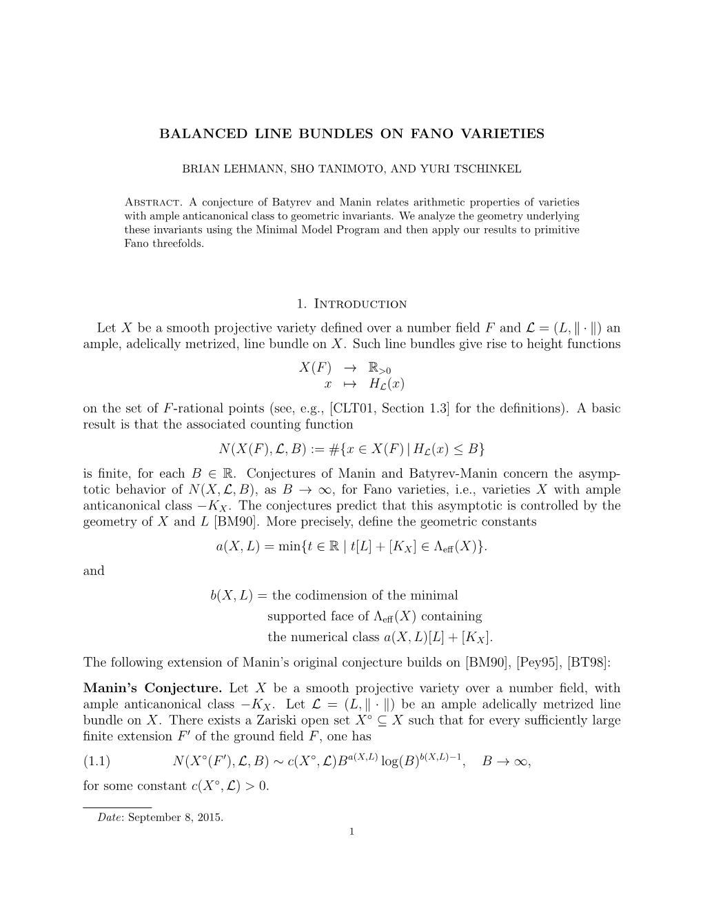 Balanced Line Bundles on Fano Varieties