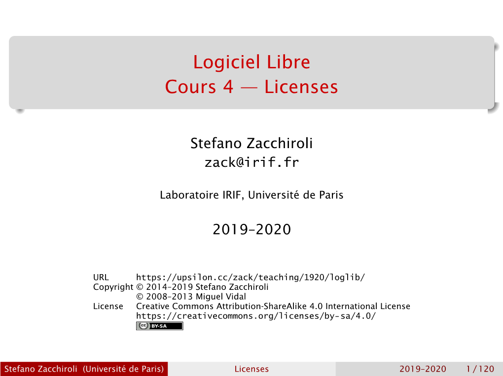 Logiciel Libre Cours 4 — Licenses