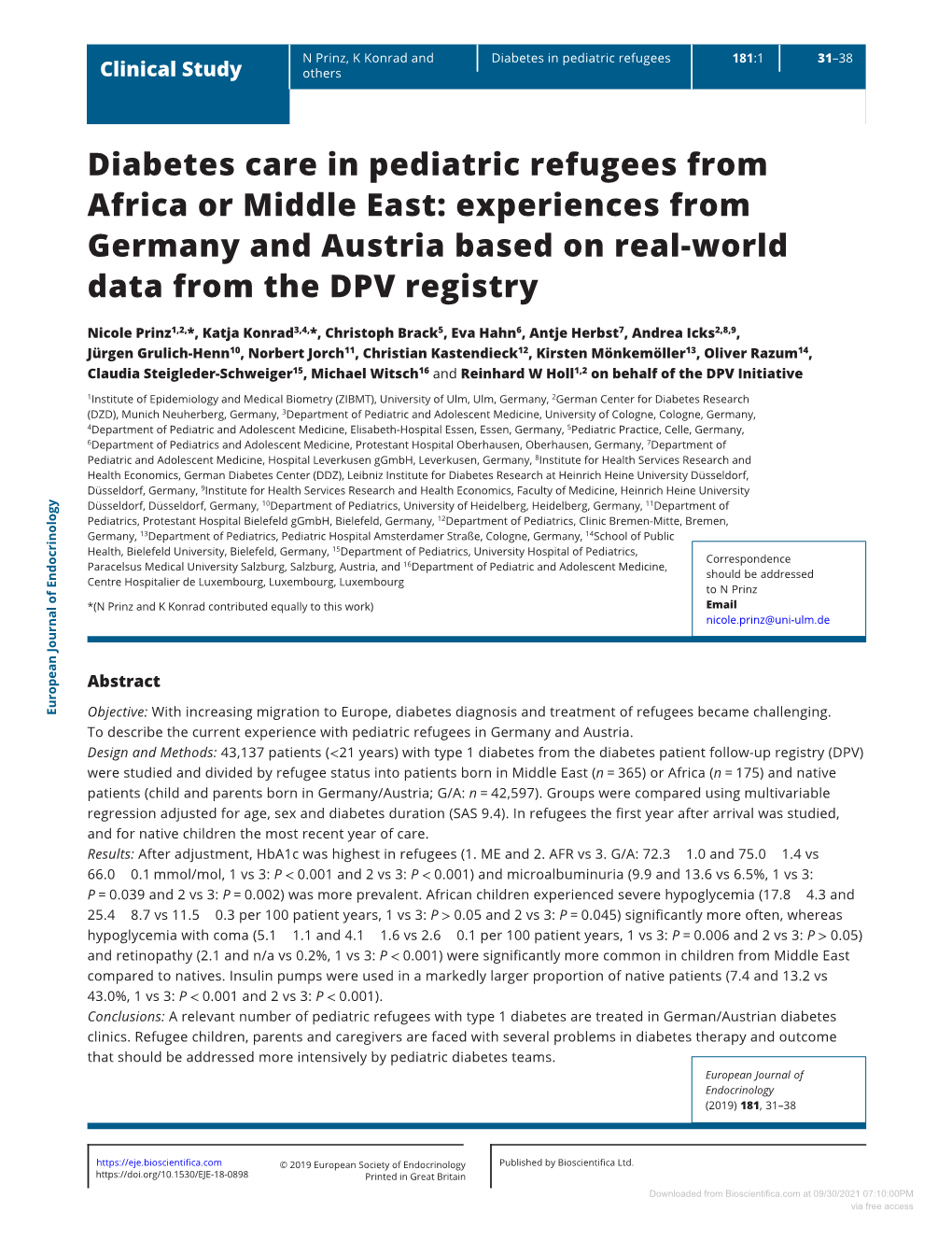 Diabetes Care in Pediatric Refugees from Africa Or Middle East