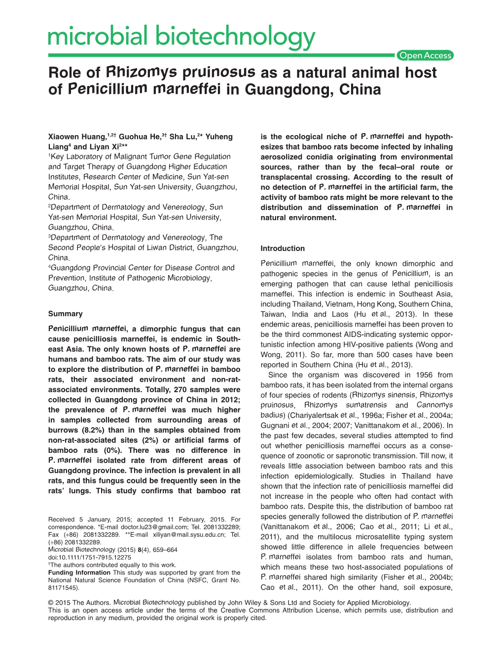 Role of Rhizomys Pruinosus As a Natural Animal Host of Penicillium Marneffei in Guangdong, China