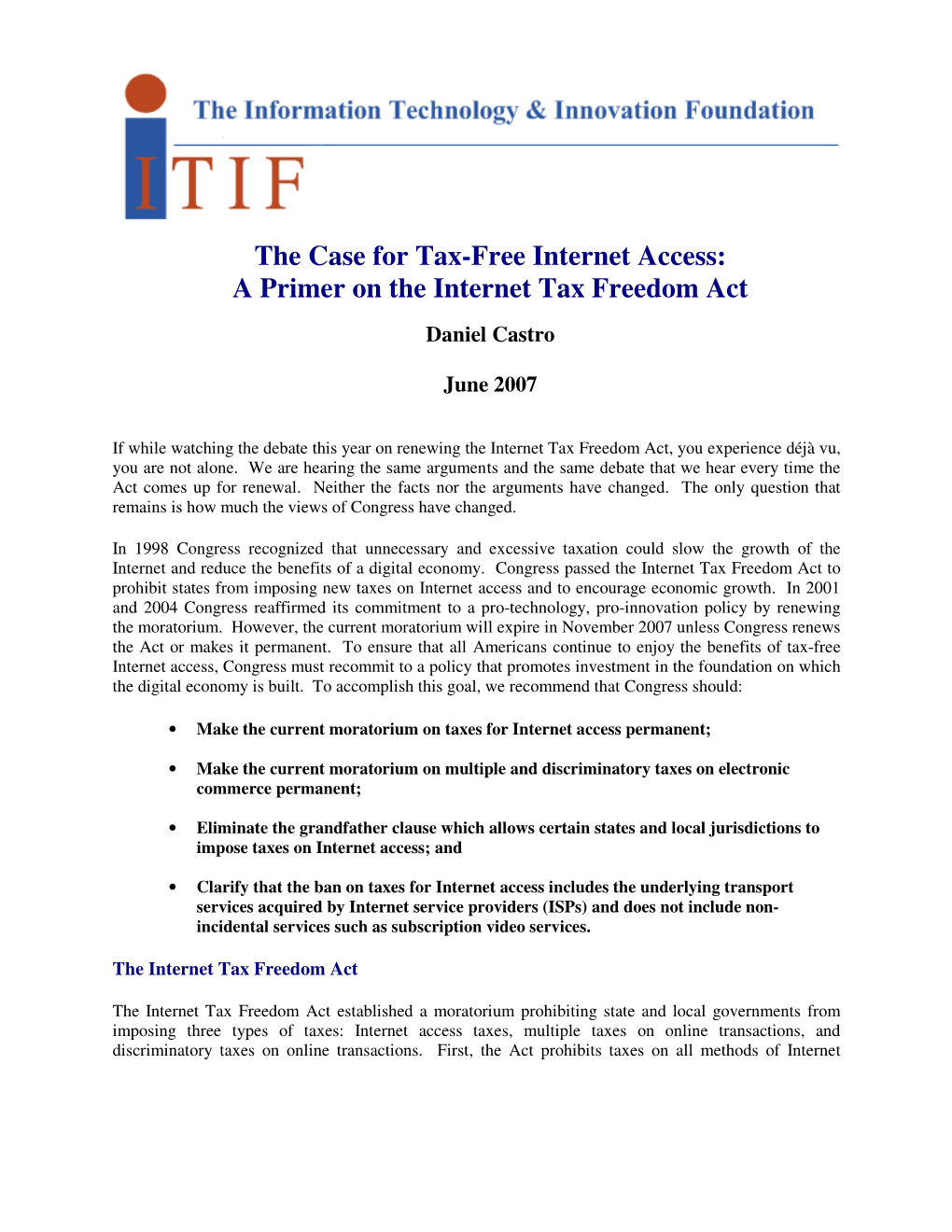 A Primer on the Internet Tax Freedom Act