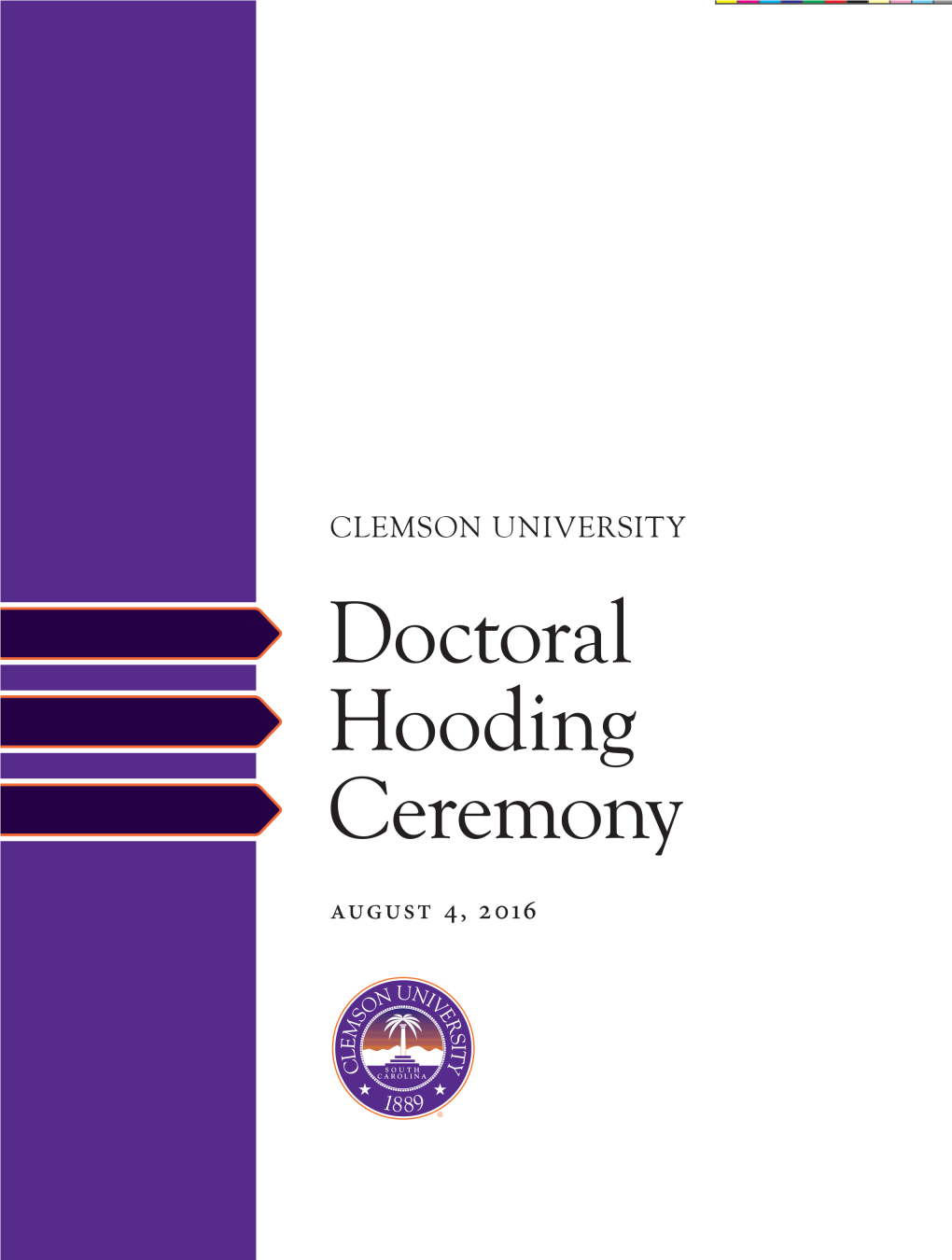 Doctoral Hooding Ceremony Program August 2016