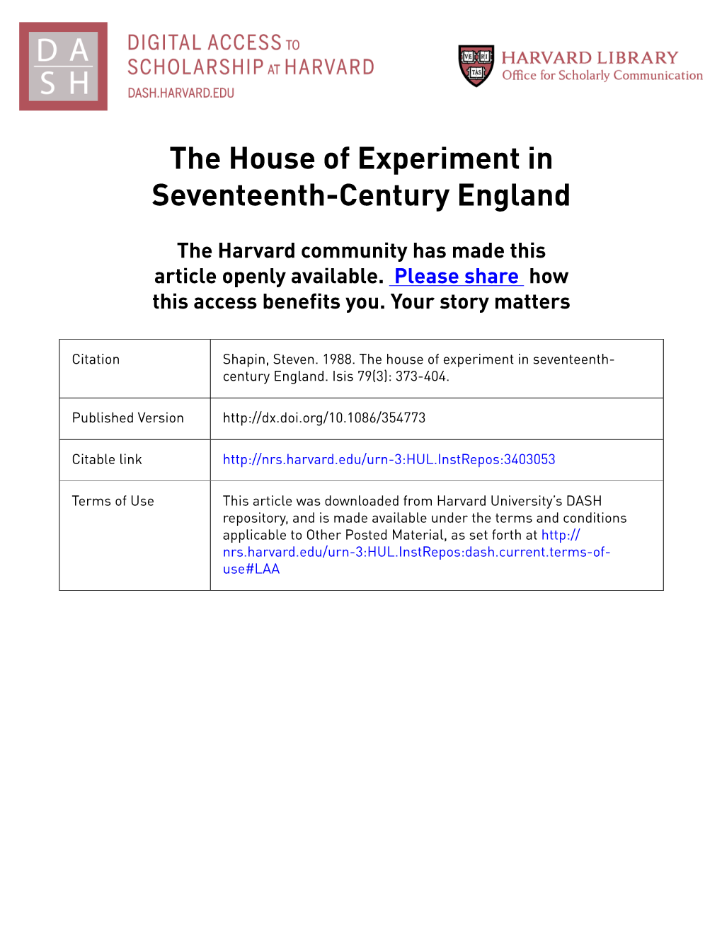 The House of Experiment in Seventeenth-Century England