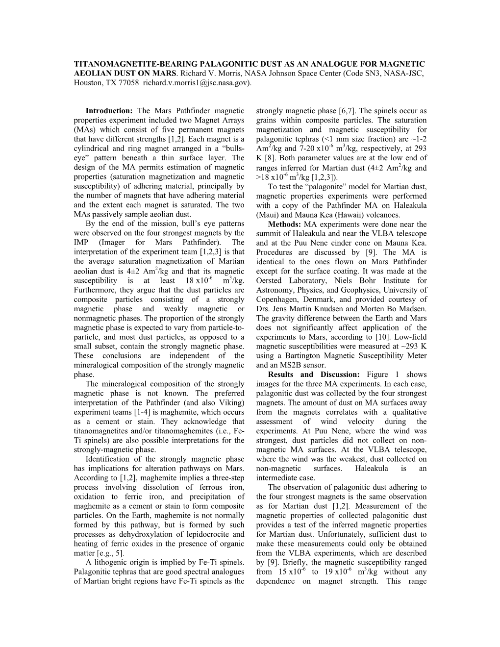 Titanomagnetite-Bearing Palagonitic Dust As an Analogue for Magnetic Aeolian Dust on Mars