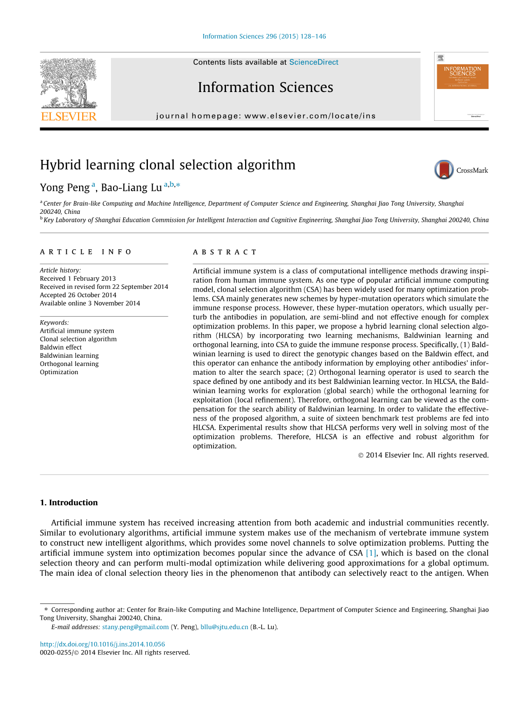 Hybrid Learning Clonal Selection Algorithm