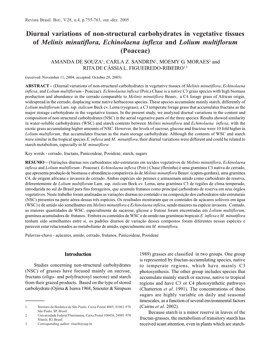 Diurnal Variations of Non-Structural Carbohydrates in Vegetative Tissues