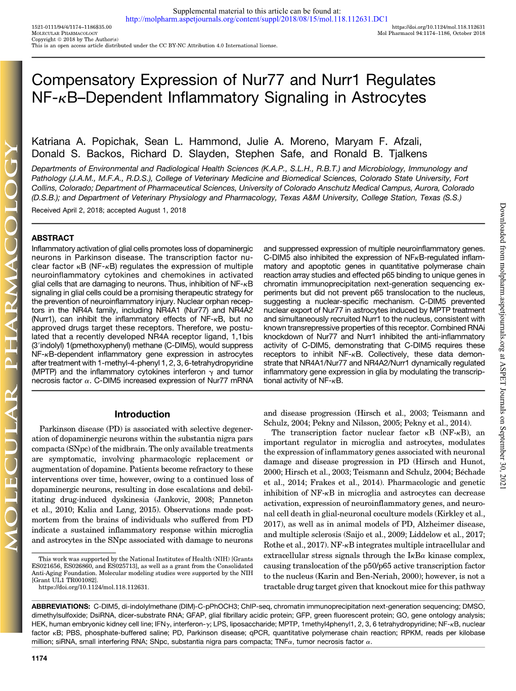 Compensatory Expression of Nur77 and Nurr1 Regulates NF-Kb–Dependent Inflammatory Signaling in Astrocytes