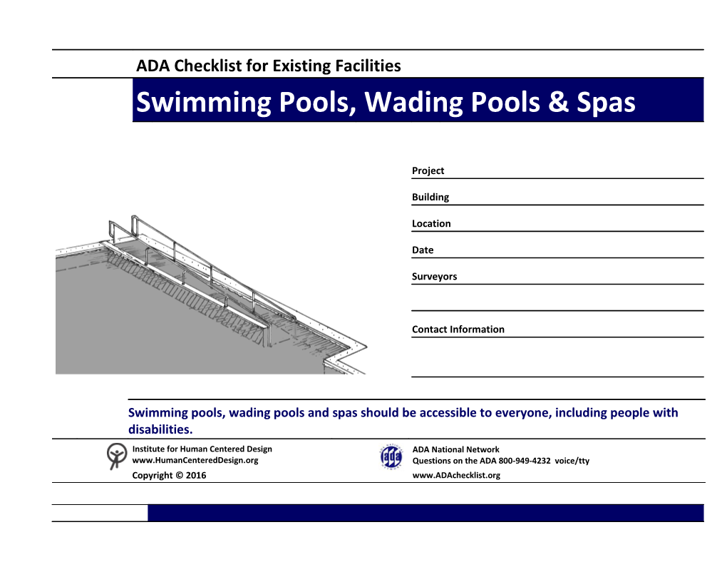 ADA Checklist for Existing Facilities Swimming Pools, Wading Pools & Spas