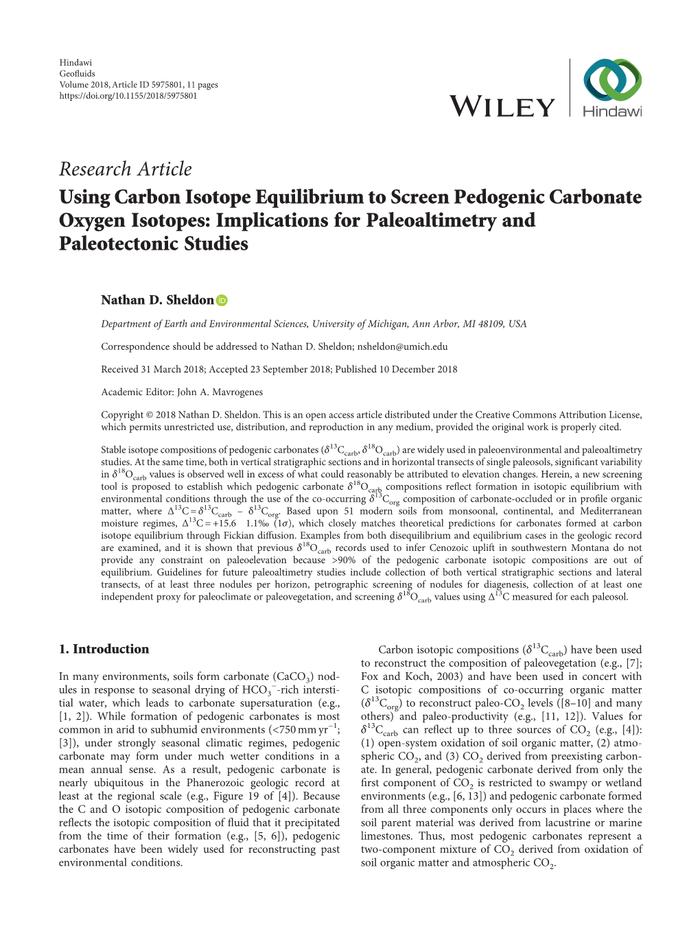 Research Article Using Carbon Isotope Equilibrium to Screen Pedogenic Carbonate Oxygen Isotopes: Implications for Paleoaltimetry and Paleotectonic Studies