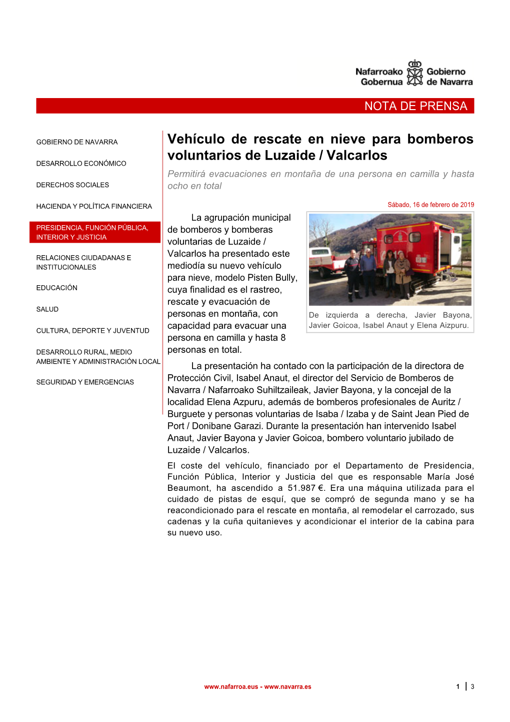 Vehículo De Rescate En Nieve Para Bomberos Voluntarios De Luzaide / Valcarlos