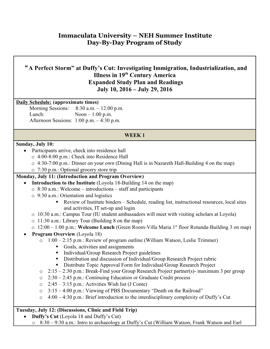 Day-By-Day Program of Study