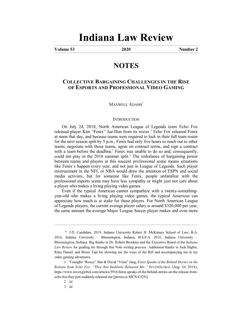 Indiana Law Review Volume 53 2020 Number 2