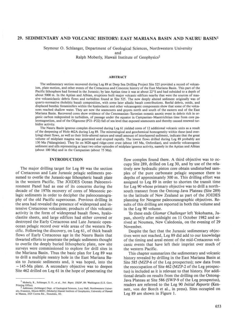 29. Sedimentary and Volcanic History: East Mariana Basin and Nauru Basin1