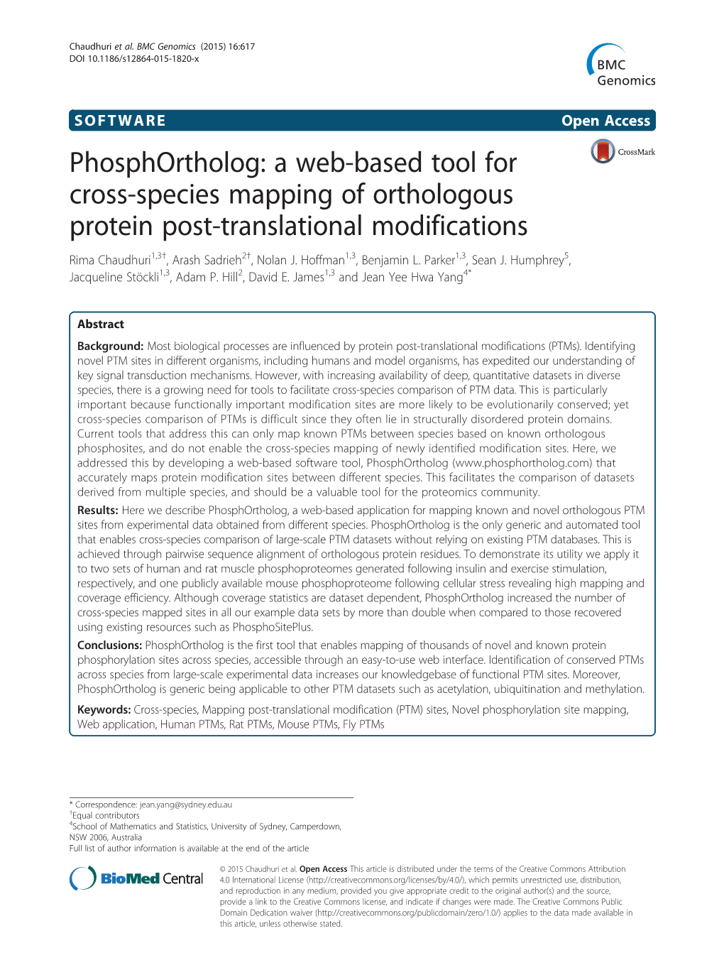 A Web-Based Tool for Cross-Species Mapping of Orthologous Protein Post-Translational Modifications Rima Chaudhuri1,3†, Arash Sadrieh2†, Nolan J