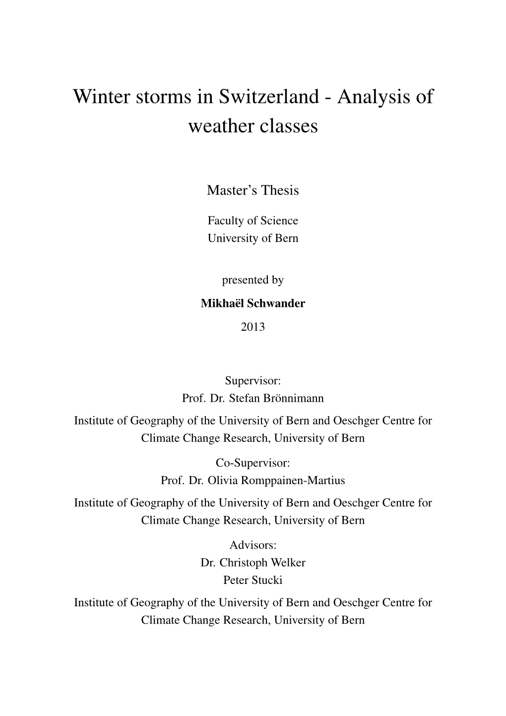 Winter Storms in Switzerland - Analysis of Weather Classes