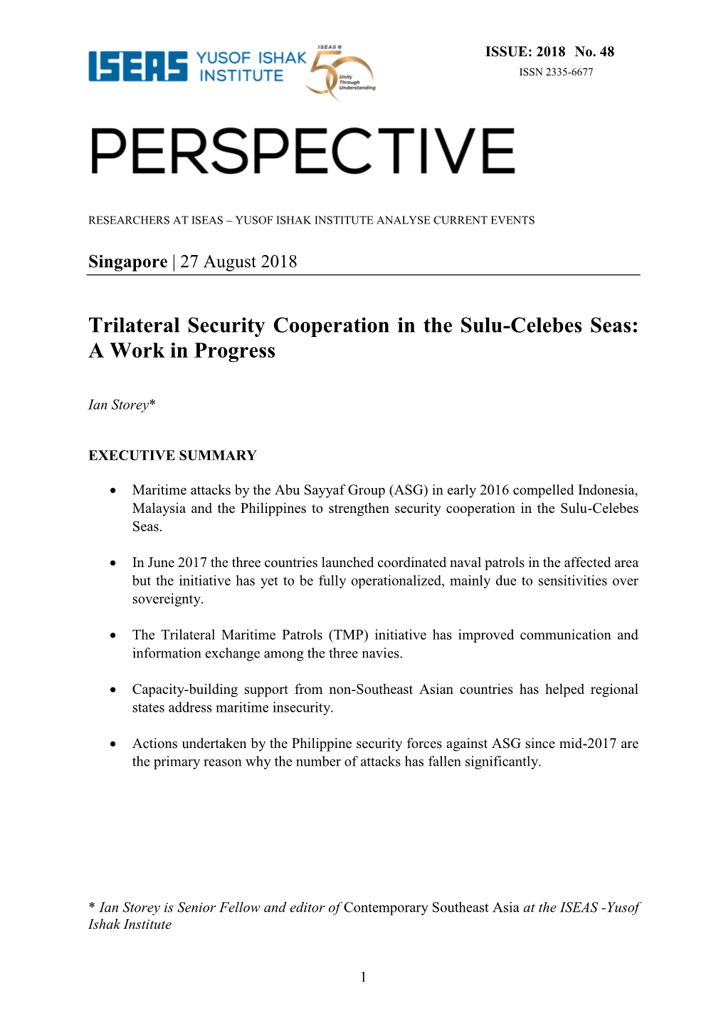 Trilateral Security Cooperation in the Sulu-Celebes Seas: a Work in Progress