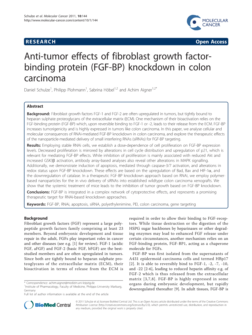Anti-Tumor Effects of Fibroblast Growth Factor- Binding Protein (FGF-BP