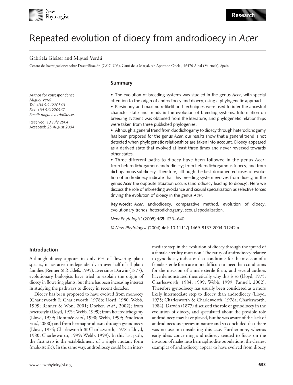 Repeated Evolution of Dioecy from Androdioecy in Acer