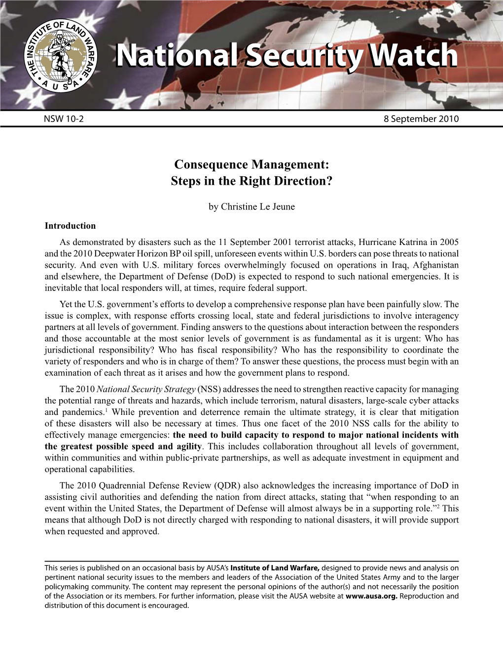 Consequence Management: Steps in the Right Direction?