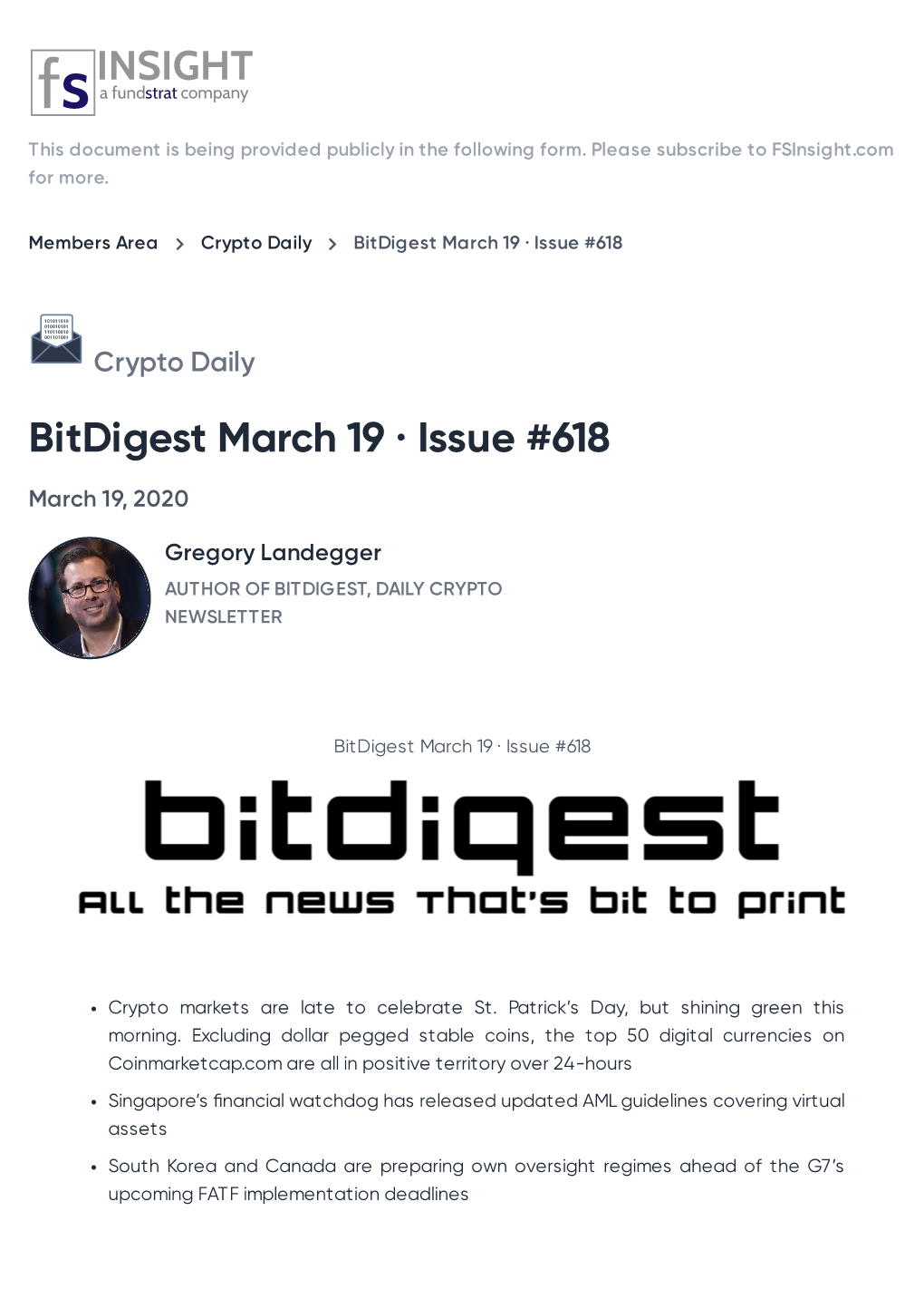 Bitdigest March 19 · Issue #618