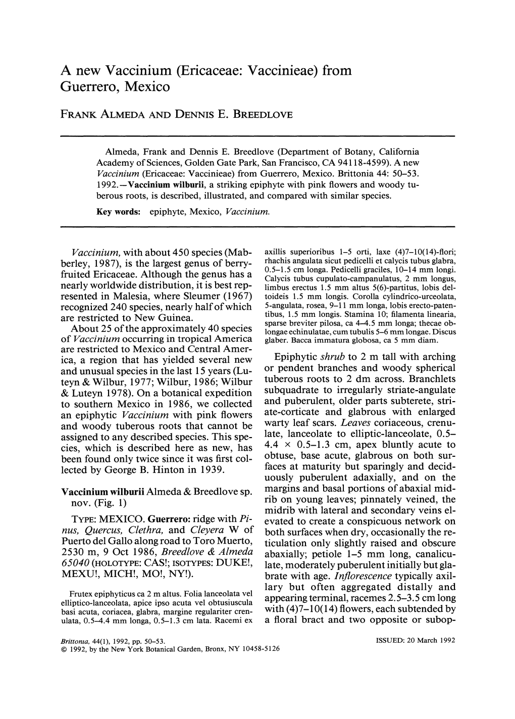 A New Vaccinium (Ericaceae: Vaccinieae) from Guerrero, Mexico