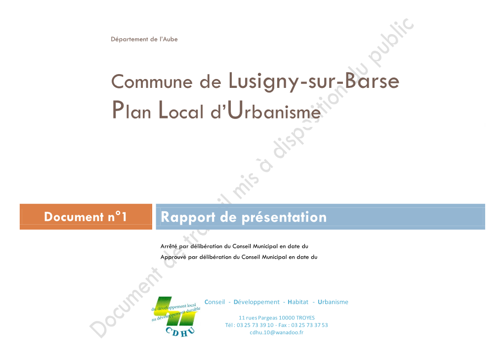 Commune De Lusigny-Sur-Barse Plan Local D’Urbanisme