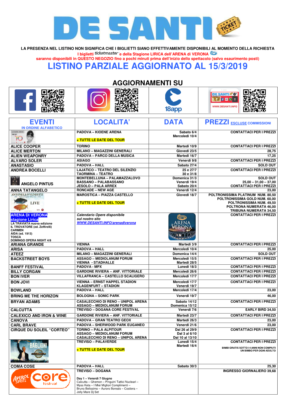 Listino Prevendite Al 22022019