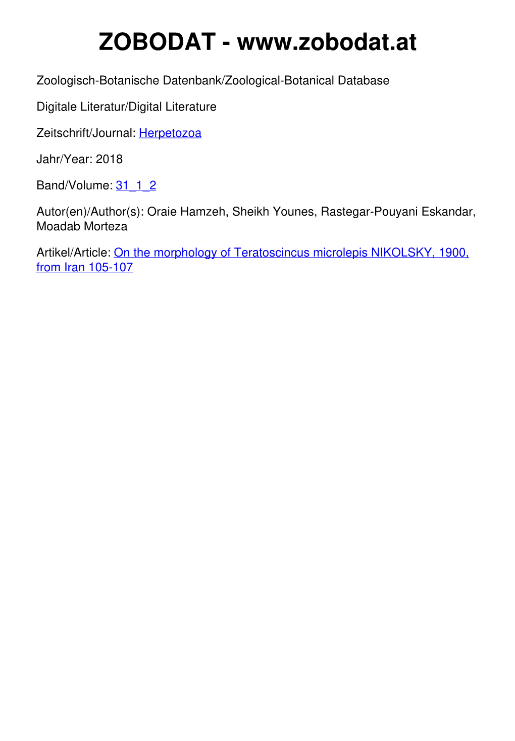 On the Morphology of Teratoscincus Microlepis NIKOLSKY, 1900, from Iran 105-107 All Short Notes:SHORT NOTE.Qxd 02.09.2018 11:42 Seite 23