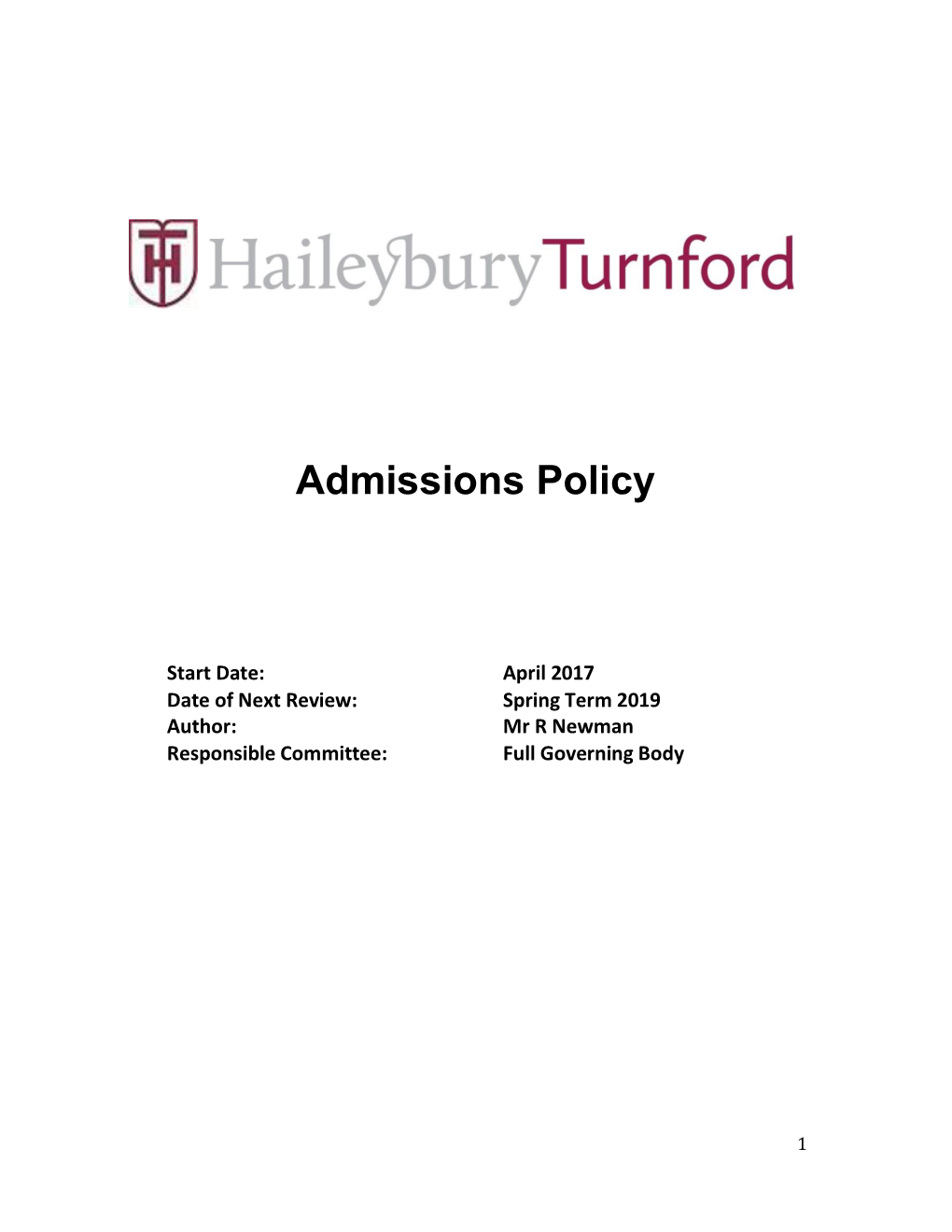 Admissions Policy