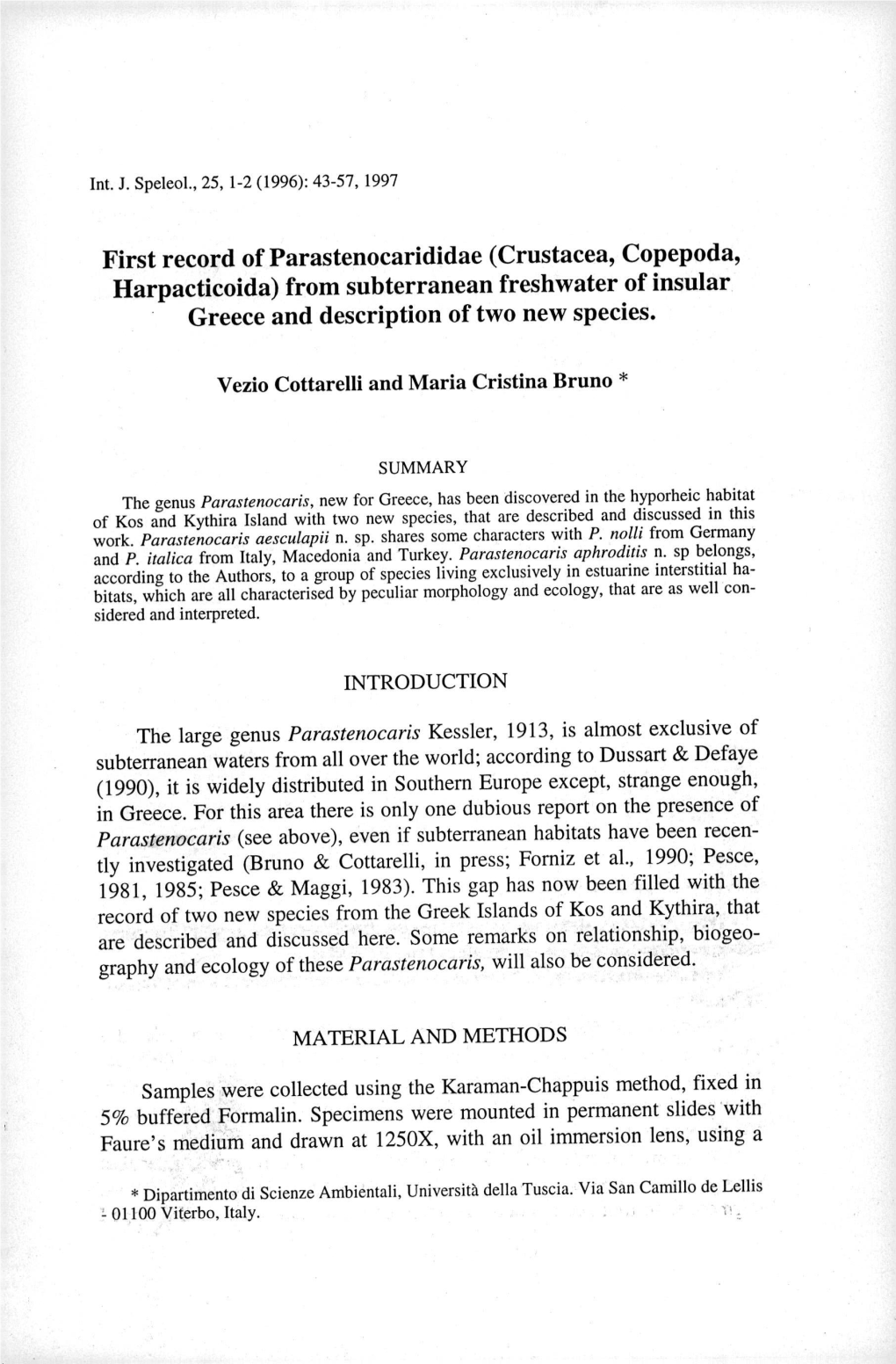 First Record of Parastenocarididae (Crustacea, Copepoda, Harpacticoida) from Subterranean Freshwater of Insular Greece and Description of Two New Species