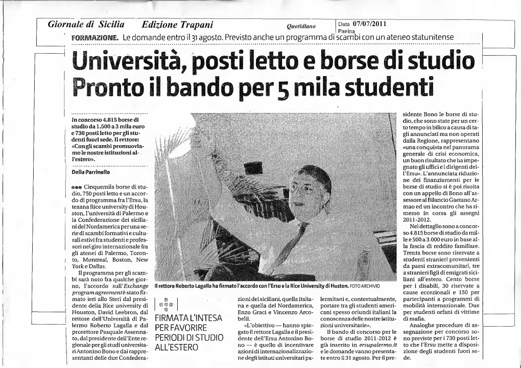 Giornale Di Sicilia Edizione Trapani Quotidiano Data 07/07/2011 Paeina 1E