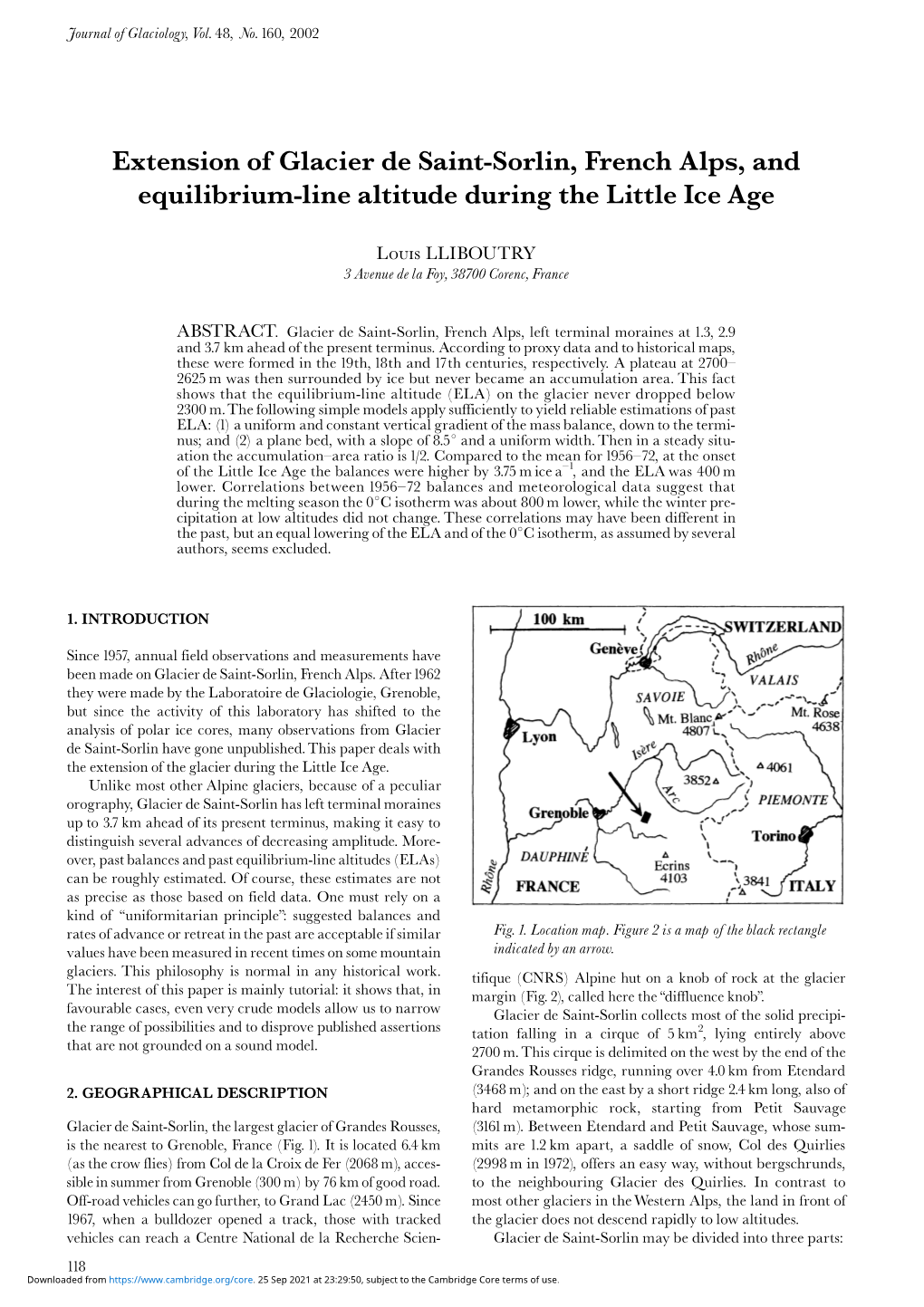 Extension of Glacier De Saint-Sorlin, French Alps, and Equilibrium-Line Altitude During the Little Ice Age