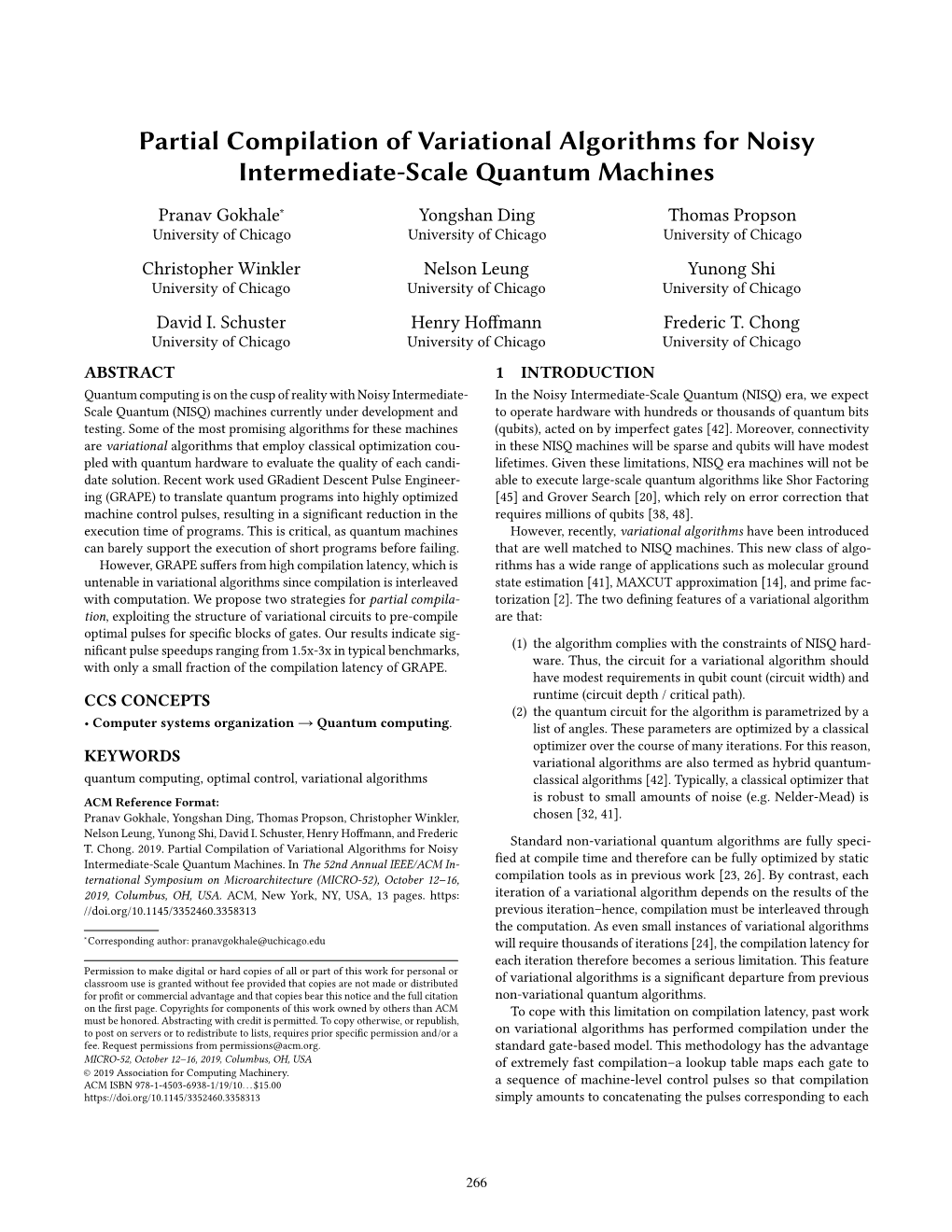 Partial Compilation of Variational Algorithms for Noisy Intermediate-Scale Quantum Machines