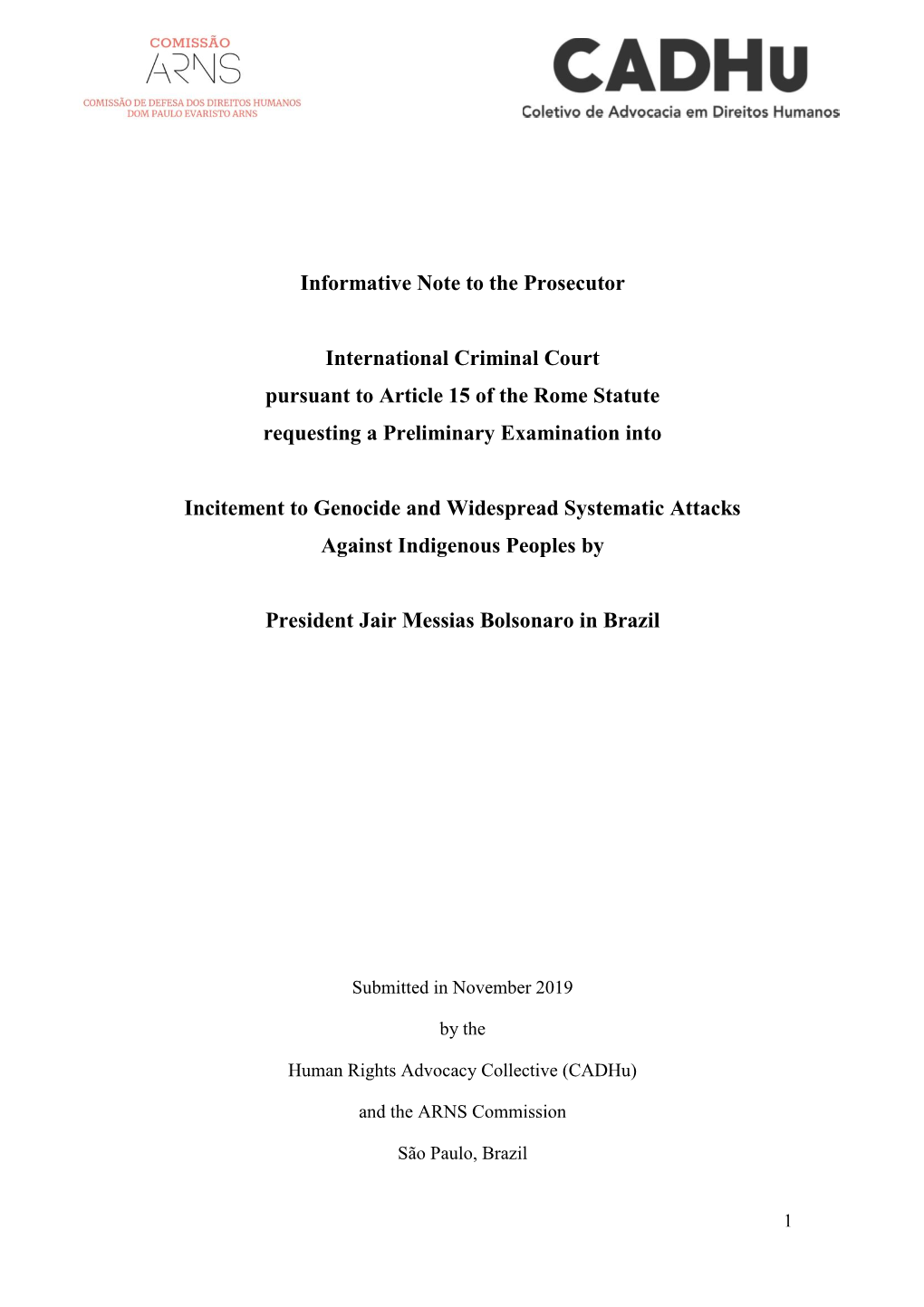 Informative Note to the Prosecutor International Criminal Court