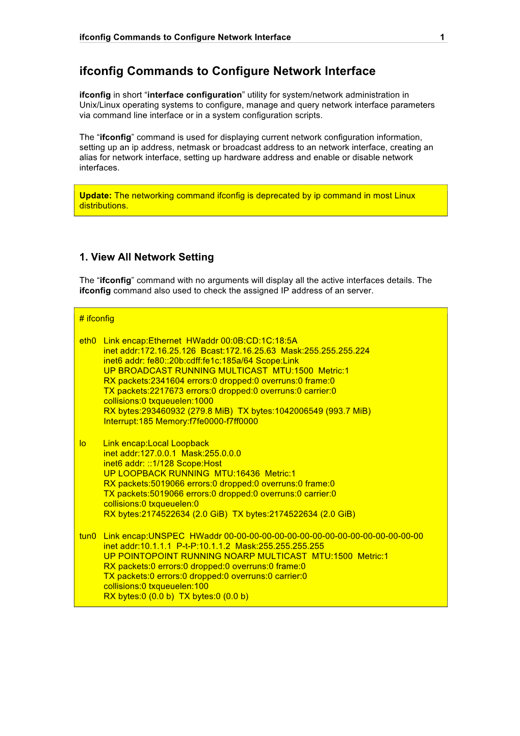 Ifconfig Commands to Configure Network Interface