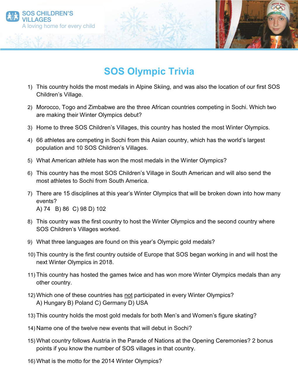 SOS Olympic Trivia